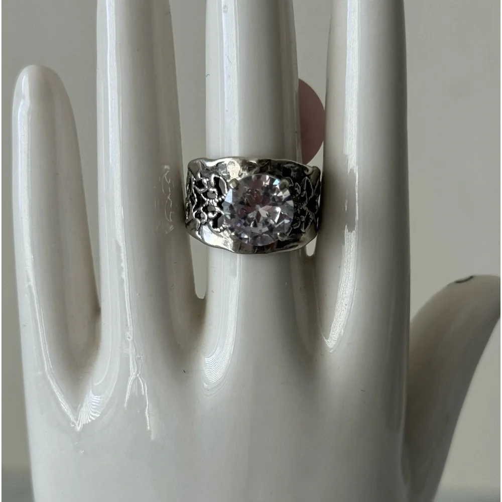 Noa Zuman Sterling Silver 925 Ring W Round Clear CZ Sz. 8